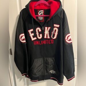 Y2K Ecko Unlimited Black Zip Up Hoodie with Black and Red